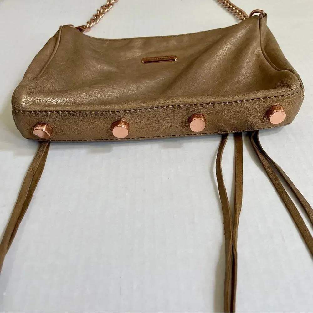 Rebecca Minkoff Gold Leather Zippered Convertible Crossbody Shoulder Purse